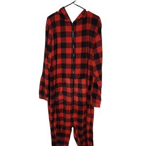 Bronze eagle men's red plaid zip up pajama pants one piece XL